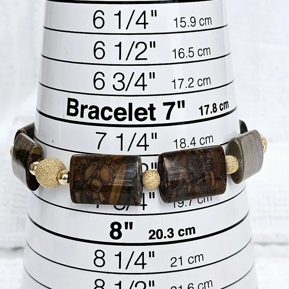 Vintage 14KGP Gold and Brown Jasper Gemstone Beaded Bracelet - Picture 13 of 15